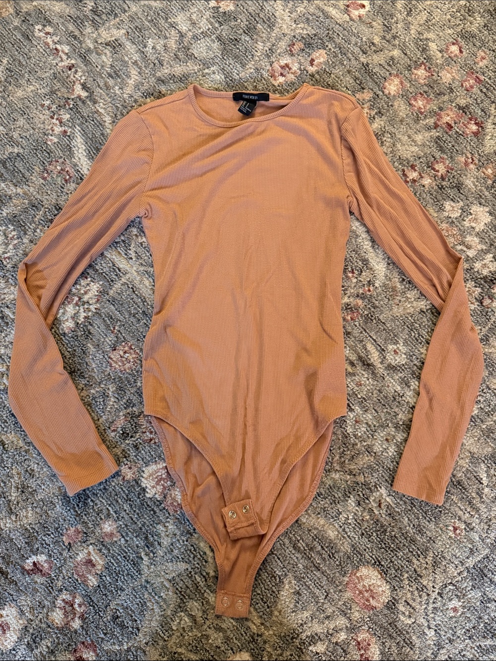 Forever 21 Ribbed Long-Sleeve Bodysuit in Camel Brown